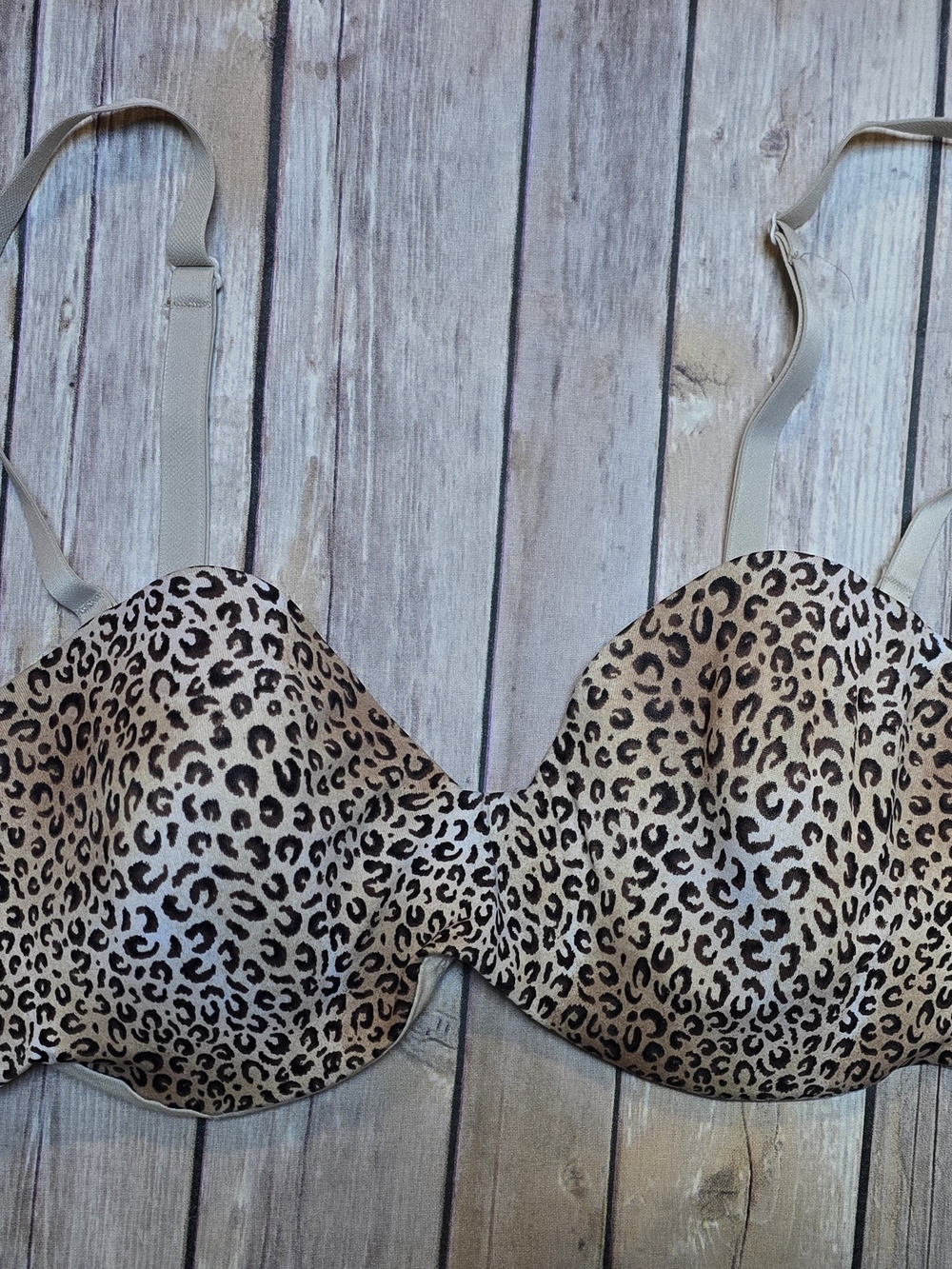 Gilligan & O'Malley Leopard Print T-Shirt Bra - Nude/Black